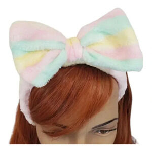 Pastel Rainbow Super Plush Elastic Bow Spa Headband.
